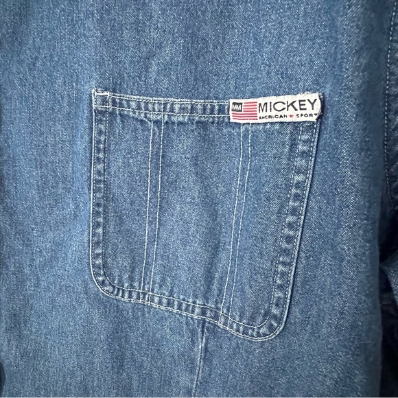 Vintage Disney Cotton Denim Button Shirt XXL Mickey Minnie Donald Embroidered - Picture 8 of 11